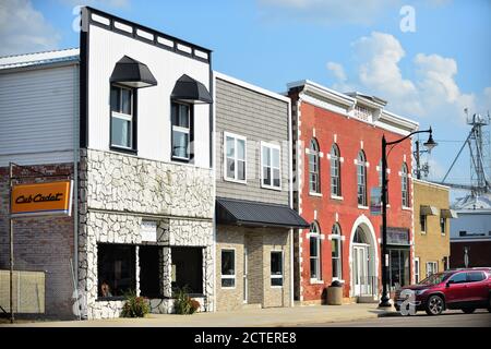 Milledgeville, Illinois, USA. Some old building facades on an empty, virtually deserted street in a small Illinois community. Stock Photo