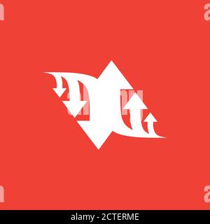 Three Arrow Sign Direction Two way. Flat Road Direction Red Vector Illustration. Stock Vector