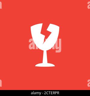 Broken Glass Icon On Red Background. Red Flat Style Vector Illustration. Stock Vector