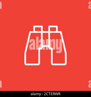 Binocular Line Icon On Red Background. Red Flat Style Vector Illustration. Stock Vector