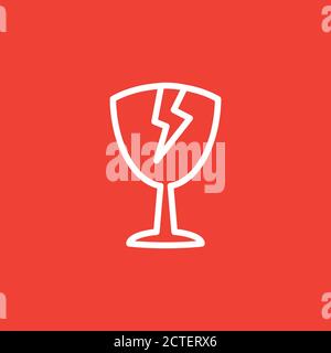 Broken Glass Line Icon On Red Background. Red Flat Style Vector Illustration. Stock Vector