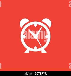Alarm Clock Red Icon On White Background. Red Flat Style Vector Illustration. Stock Vector