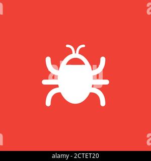 Bug Icon On Red Background. Red Flat Style Vector Illustration. Stock Vector
