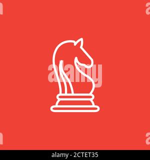 Chess Knight Line Icon On Red Background. Red Flat Style Vector Illustration. Stock Vector