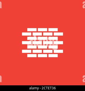 Brick Wall Icon On Red Background. Red Flat Style Vector Illustration. Stock Vector