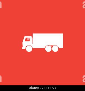 Big Truck Icon On Red Background. Red Flat Style Vector Illustration. Stock Vector