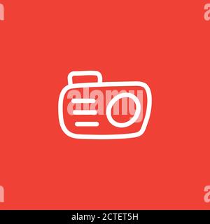 Camera Line Icon On Red Background. Red Flat Style Vector Illustration. Stock Vector