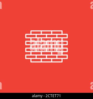Brick Wall Line Icon On Red Background. Red Flat Style Vector Illustration. Stock Vector