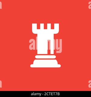 Chess Rook Icon On Red Background. Red Flat Style Vector Illustration. Stock Vector