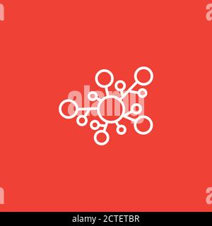 Chemical Bond Line Icon On Red Background. Red Flat Style Vector Illustration. Stock Vector