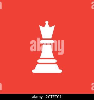Chess Queen Icon On Red Background. Red Flat Style Vector Illustration. Stock Vector