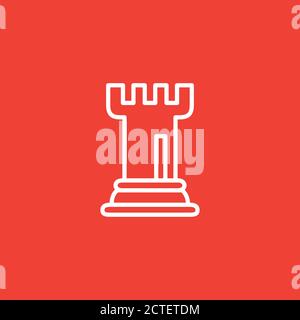 Chess Rook Line Icon On Red Background. Red Flat Style Vector Illustration. Stock Vector