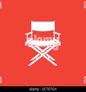 Director Chair Icon On Red Background. Red Flat Style Vector Illustration. Stock Vector