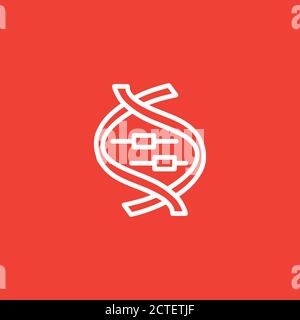 DNA Line Icon On Red Background. Red Flat Style Vector Illustration. Stock Vector