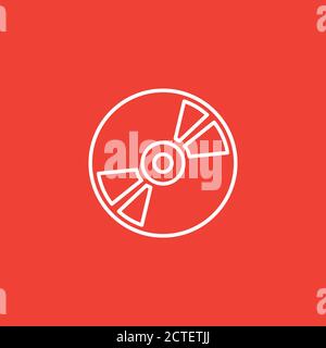 DVD or CD Line Icon On Red Background. Red Flat Style Vector Illustration. Stock Vector