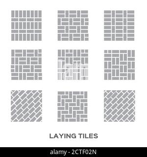 Laying tile for interior design . Ceramic tiles. Bricks. 9 different ways to lay tile. lVector Stock Vector
