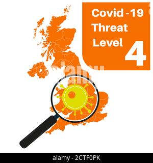 Covid-19 UK Threat Level 5 (Amber) with map and magnifying glass Stock Vector