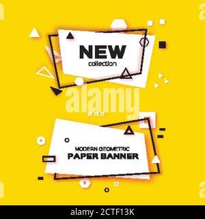 Trendy Geometric elemets for quote. Frames in paper cut style.. For brochure, flyer or presentations design. Simple geometry. Yellow background. Vecto Stock Vector