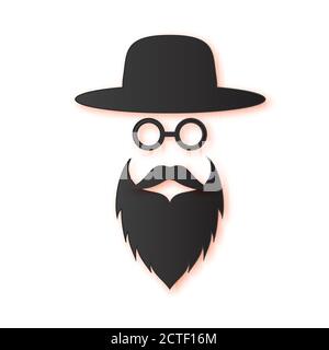 Jewish men in the traditional clothing. Ortodox Jew hat,mustache, glasses and beard. Man concept. Israel people. Black Paper cut style. Vector illustr Stock Vector