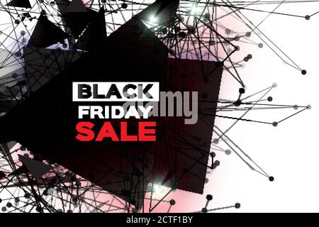 Black Friday Sale. Realistic fiery explosion. Big Sale. Discount. Trendy Geometric elemets and frame in paper cut style. For brochure, flyer. Simple g Stock Vector