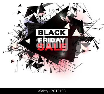 Black Friday Sale. Realistic fiery explosion. Big Sale. Discount. Trendy Geometric elemets and frame in paper cut style. For brochure, flyer. Simple g Stock Vector