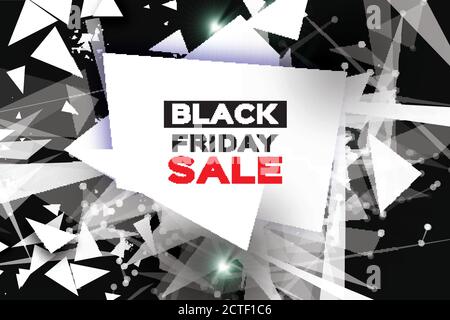 Black Friday Sale. Realistic fiery explosion. Big Sale. Discount. Trendy Geometric elemets and frame in paper cut style. For brochure, flyer. Simple g Stock Vector
