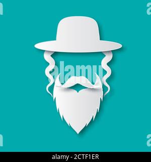 Origami Jewish men in the traditional clothing. Ortodox Jew hat,mustache, sidelocks and beard. Man concept. Israel people. White Paper cut style. Vect Stock Vector
