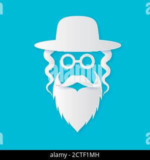 Origami Jewish men in the traditional clothing. Ortodox Jew hat,mustache, glasses, sidelocks and beard. Man concept. Israel people. White Paper cut st Stock Vector