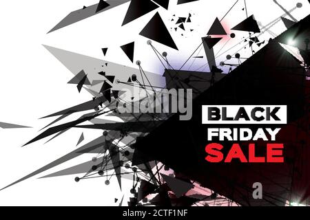 Black Friday Sale. Realistic fiery explosion. Big Sale. Discount. Trendy Geometric elemets and frame in paper cut style. For brochure, flyer. Simple g Stock Vector