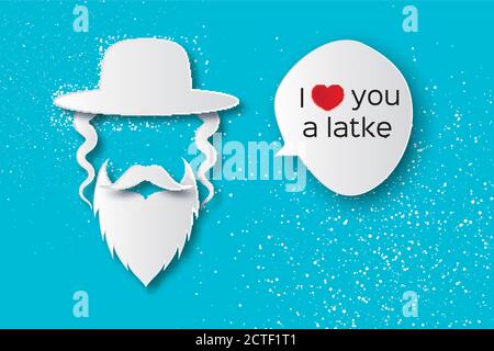 Origami Jewish men in the traditional clothing. Ortodox Jew hat,mustache, sidelocks and beard. Man concept. Paper cut style. Speech bubble for text. I Stock Vector