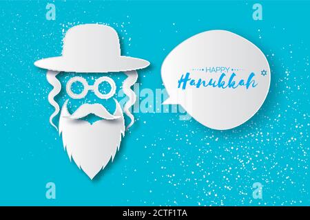 Origami Jewish men in the traditional clothing. Ortodox Jew hat,mustache, glasses, sidelocks and beard. Man concept. Paper cut style. Speech bubble fo Stock Vector