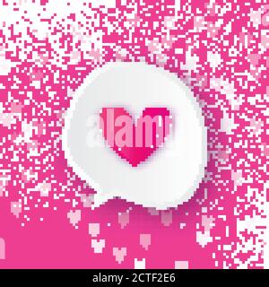 Speech bubbles with Pink Heart. Paper cut style. Like. Happy Valentine's Day Greetings Card. Romantic Holidays. Pink background. 14 February. Sky blue Stock Vector