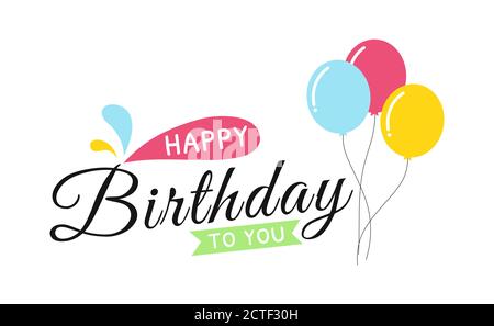 Happy birthday with red ribbon and balloons colorful party typography isolated on white background vector illustration Stock Vector