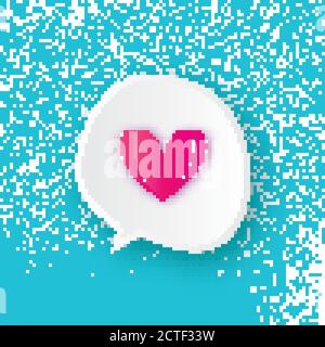 Speech bubbles with Pink Heart. Paper cut style. Like. Happy Valentine's Day Greetings Card. Romantic Holidays. Pink background. 14 February. Sky blue Stock Vector