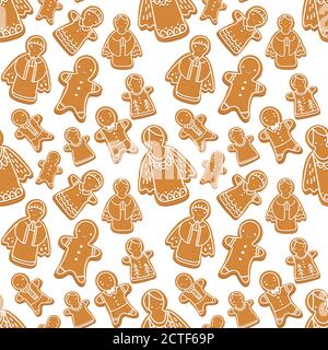 Vector christmas ginger cookies, gingerbread seamless pattern Stock Vector