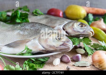 Large river fish bream cooked for frying Stock Photo