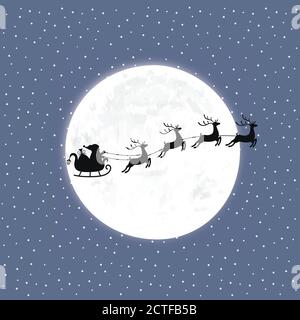 Santa with reindeer on the background of the moon and snow Stock Vector