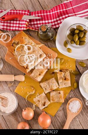 Genoese focaccia flatbread. Stock Photo