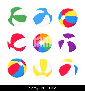 Bouncing beach balls set flat style design vector illustration icon signs isolated on white background. Stock Vector