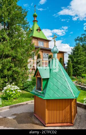 Water well near St Simeon and St Anna Church in Puhtitsa Dormition Convent. Kuremae, Estonia, Europe Stock Photo