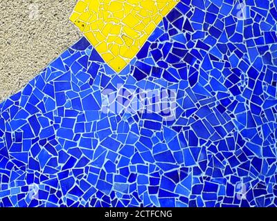 Wall of blue broken tiles mosaic. Stock Photo