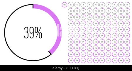 Set of circle percentage diagrams meters from 0 to 100 ready-to-use for web design, user interface UI or infographic - indicator with purple Stock Vector