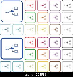 Network file system color flat icons in rounded square frames. Thin and thick versions included. Stock Vector