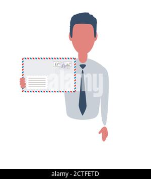 Businessman or clerk. Male character in trendy simple style with objects, flat vector. Business concept. Isolated on white background. Stock Vector