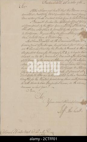 Letter to Col. John Bradstreet, Albany N. Y., text, Documents, 1761, Amherst, Jeffrey Stock Photo