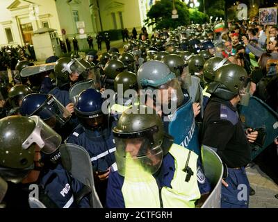 Sofia, Bulgaria. 22 Sep 2020. Clash between the police and protesters on Independence Day. The situation escalated after the protesters were not allow Stock Photo