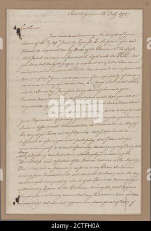 Letter to William Henry Drayton, James Parsons, John Lewis Gervais, Arthur Middleton, William Tennent, and Thomas Heyward Jun, text, Documents, 1775, Stuart, John Stock Photo