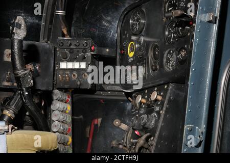 Vintage military aircraft cockpit layout. Stock Photo