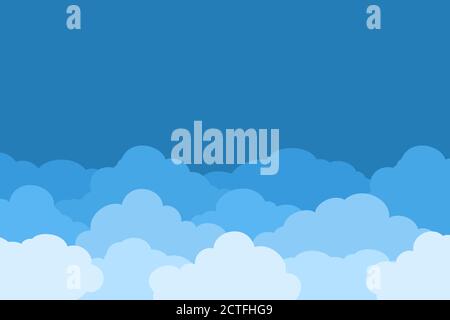 Clouds on Blue Sky Background. Vector Banner, Poster, Flyer in Flat Style Stock Vector