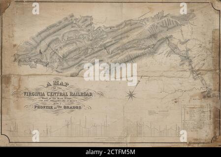 A map of the Virginia Central Railroad, west of the Blue Ridge, and the preliminary surveys, with a profile of the grades, cartographic, Maps, 1865, Citti, L. F Stock Photo